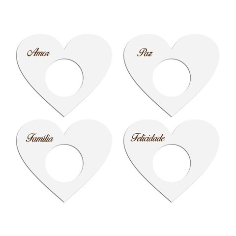 Porta Guardanapo Coração Desejos Kit 4 Peças 7,5cmx6,5cm - Cria Arte Laser Branco