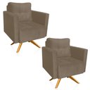 Ver imagem 1 de Poltrona Sala Decorativa Kit 2 Livia Giratória Madeira Suede Marrom Rato M11 - D’Rossi