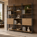 Ver imagem 5 de Kit 3 Estantes para Livros 2 Portas 15 Prateleiras Estilo Industrial Lâmina Mel/Preto - BRV Móveis