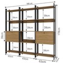 Ver imagem 3 de Kit 3 Estantes para Livros 2 Portas 15 Prateleiras Estilo Industrial Lâmina Mel/Preto - BRV Móveis
