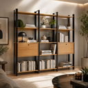 Ver imagem 1 de Kit 3 Estantes para Livros 2 Portas 15 Prateleiras Estilo Industrial Lâmina Mel/Preto - BRV Móveis