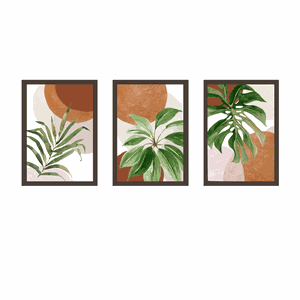 Tríptico - Quadros Decorativos Floral Costela de Adão Grande:Madeira