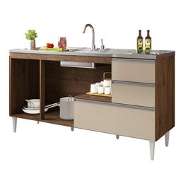 Balcão para Pia de 1,60 Mt Maceió com Gavetão Castanho Off White - 2 Balcão para Pia de 1,60 Mt Maceió com Gavetão Castanho Off White - 2