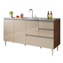 Balcão para Pia de 1,60 Mt Maceió com Gavetão Castanho Off White - 3 Balcão para Pia de 1,60 Mt Maceió com Gavetão Castanho Off White - 3