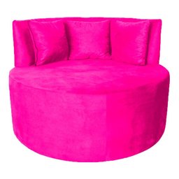 Sofá Puff Chaise Estofada Redondo Barcelona Almofadas Suede Rosa Pink Eli Móveis e Decoração - 1