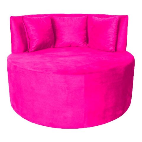 Sofá Puff Chaise Estofada Redondo Barcelona Almofadas Suede Rosa Pink Eli Móveis e Decoração