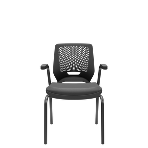 Cadeira de Escritório Fixa Aproximação 4 Pés com Braço Beezi Base Preta Encosto Preto Assento Facto