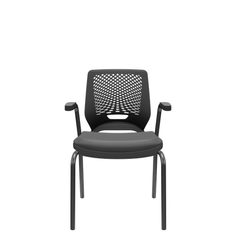 Cadeira de Escritório Fixa Aproximação 4 Pés com Braço Beezi Base Preta Encosto Preto Assento Facto