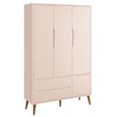Ver imagem 1 de Guarda-roupa Retrô 3 Portas Théo New Rosa Fosco com Madeira - Moveisaqui