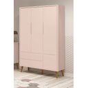 Ver imagem 2 de Guarda-roupa Retrô 3 Portas Théo New Rosa Fosco com Madeira - Moveisaqui