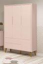 Ver imagem 2 de Guarda-roupa Retrô 3 Portas Théo New Rosa Fosco com Madeira - Moveisaqui