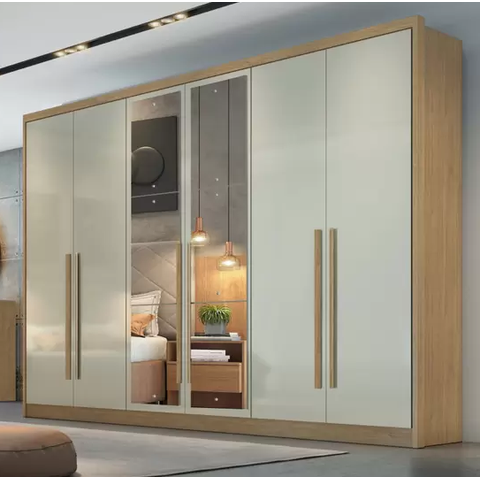 Guarda Roupa Casal com Espelho 100% MDF 6 Portas 6 Gavetas 276cm Robust Cumaru/Fendi - Novo Horizonte