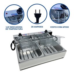 Fritadeira Elétrica Industrial 2 Cubas 10 Litros Inox - 3
