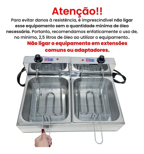 Fritadeira Elétrica Industrial 2 Cubas 10 Litros Inox - 6