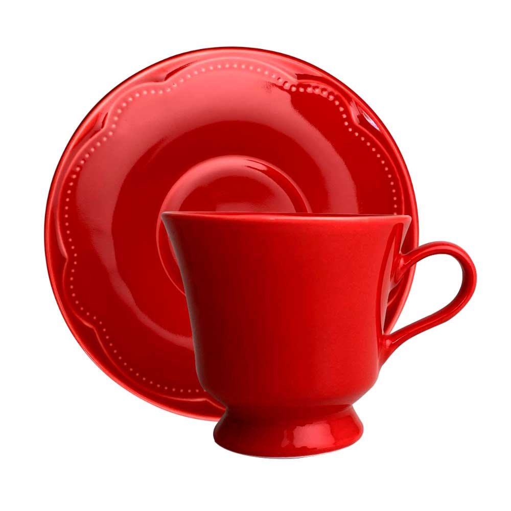 Xicara de Chá com Pires Porcelana 6 Peças Vermelho Cottage Germer - 1
