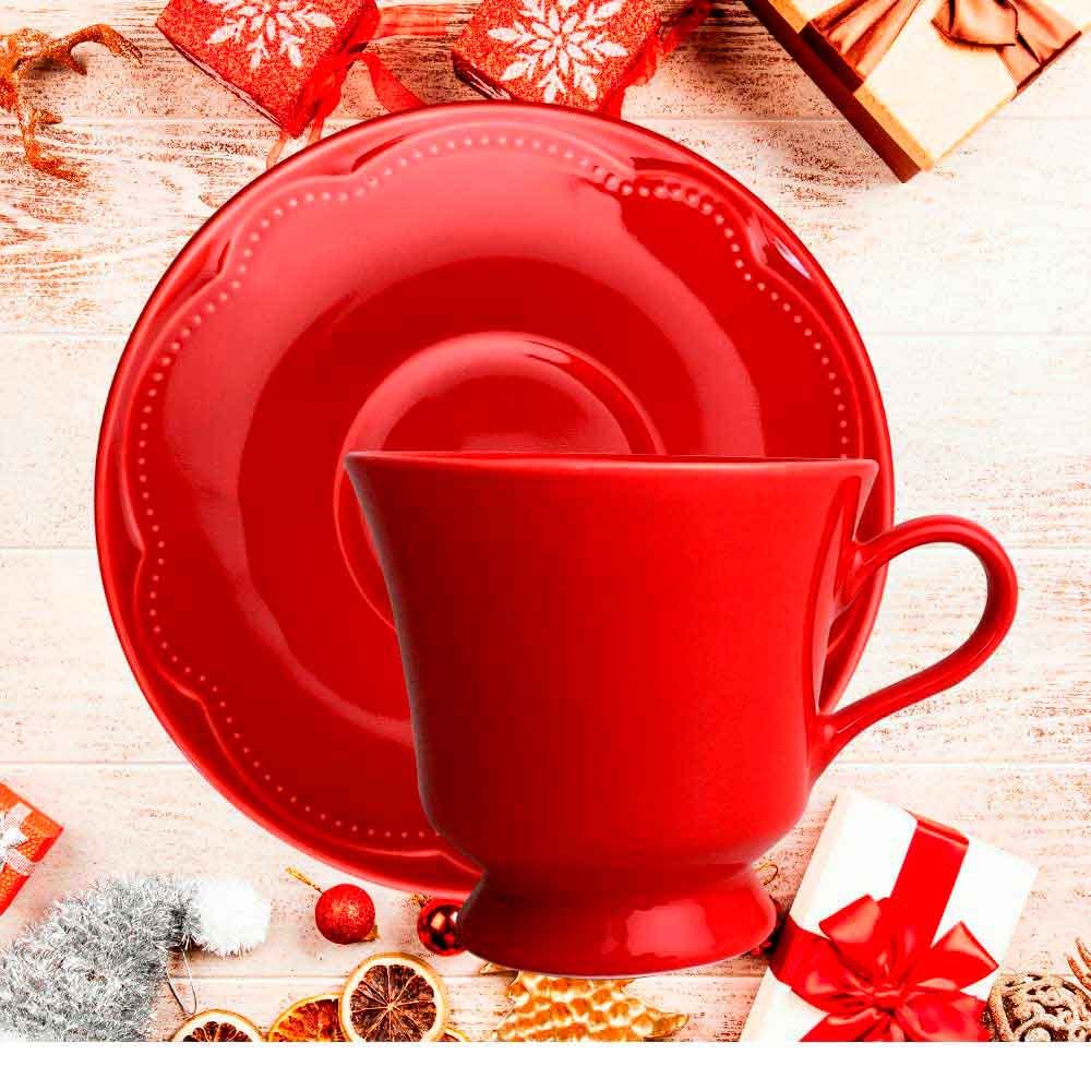 Xicara de Chá com Pires Porcelana 6 Peças Vermelho Cottage Germer - 4