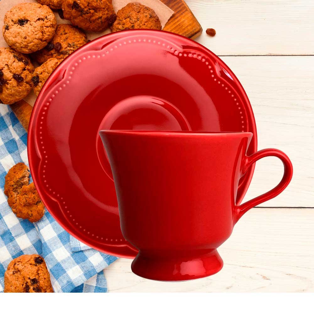 Xicara de Chá com Pires Porcelana 6 Peças Vermelho Cottage Germer - 5