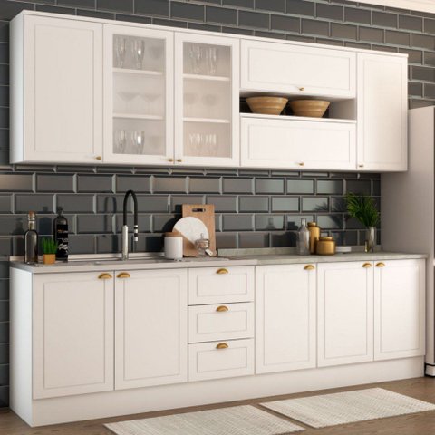 Cozinha Completa Dallas 11 Portas 3 Gavetas 100% Mdf Americana Branco - Panorama Móveis