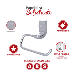Papeleira Porta Papel Higiênico para Banheiro Linha Sofisticato Cor Cromado Durín - 2
