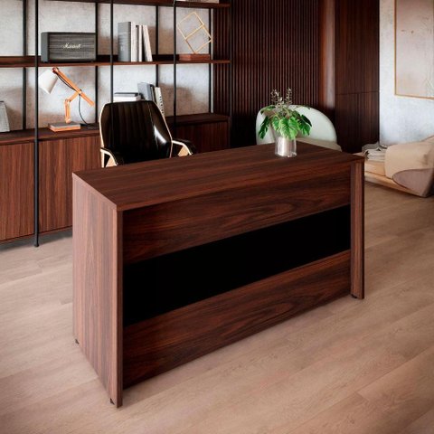 Balcão de Atendimento Recepção 120 cm Reto Baixo F5 Office Cor:Louro Preto com Preto