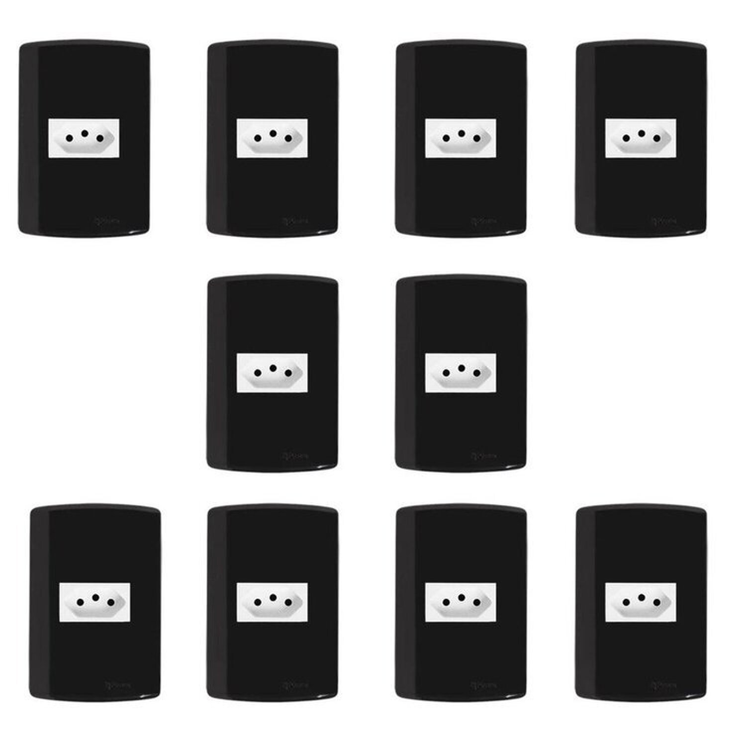 Conjunto com 10 Tomadas 2p+t 10a 250v, Modular, com Placa 4x2 e Suporte - 1