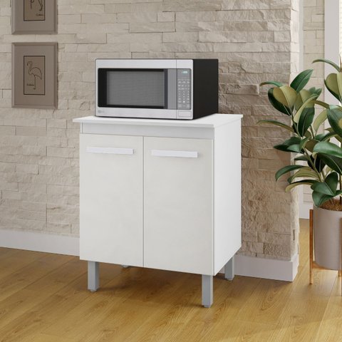 Balcão Multiuso Serena 75cm 2 Portas para Cozinha com Tampo Inteiro Cor:branco
