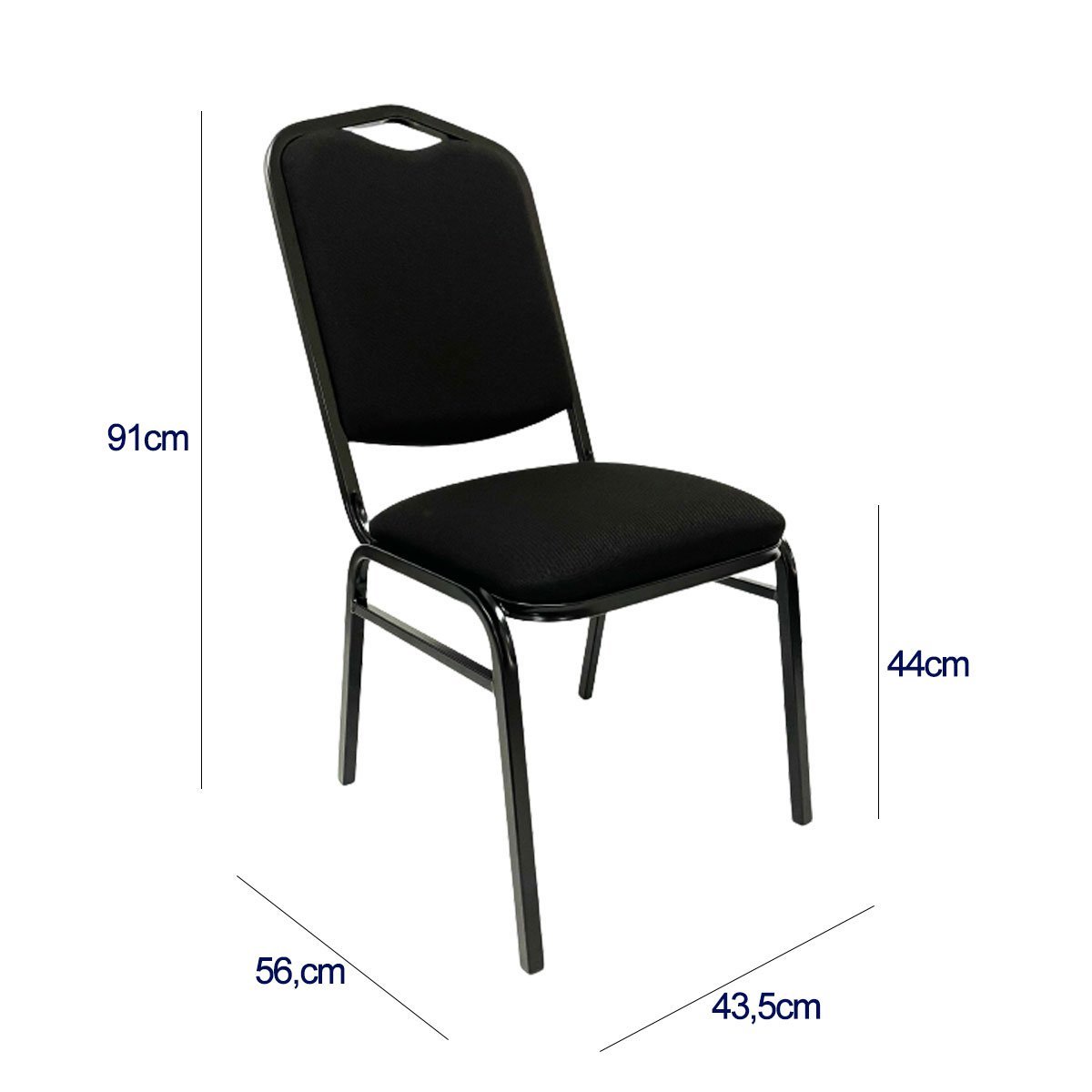 Kit 6 Cadeiras para Hotel Auditório Igreja Restaurante Eventos com Reforço Empilhável cor Preta Polt - 6