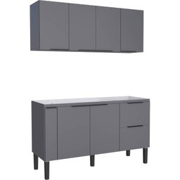 Gabinete de Cozinha Cinza em Madeira 144cm Cisne Cozimax - 3