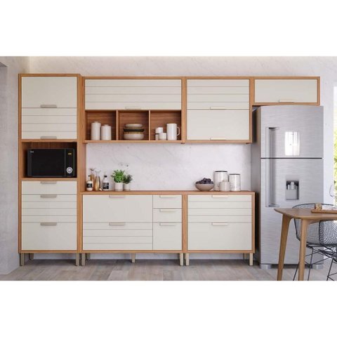 Cozinha Completa Eloise 6 Peças (3aéreos+2balcões+1paneleiro) Cz026 Freijo/off White - Mgm