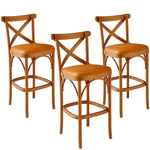 Kit 03 Banquetas Altas Cozinha Bancada Bar Sala Jantar Estofada Ávila L02 Couríssimo Whisky - Lyam L