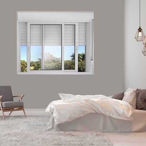 Kit com 2 Janelas de Correr 2 Folhas Móveis com Persiana Integrada 120x150cm Blackout Vidro Liso