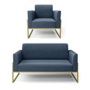 Ver imagem 1 de Sofá Namoradeira com Poltrona Base Industrial Alta Dourado Marisa Suede D03 - D’Rossi Azul Ma
