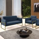 Ver imagem 2 de Sofá Namoradeira com Poltrona Base Industrial Alta Dourado Marisa Suede D03 - D’Rossi Azul Ma