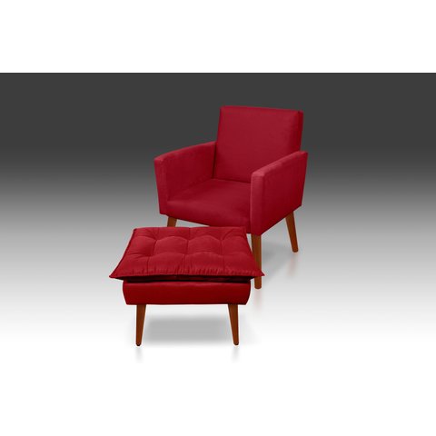 Kit Poltrona Nina com Puff Opala Suede Vermelho - Pandora Decor - Casa da Poltrona