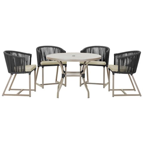 Mesa com 4 Cadeiras de Jantar Roma 100cm e Noronha em Aluminío Fendi Corda Nautica Estofado 7 Trama