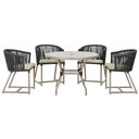 Ver imagem 1 de Mesa com 4 Cadeiras de Jantar Roma 100cm e Noronha em Aluminío Fendi Corda Nautica Estofado 7 Trama