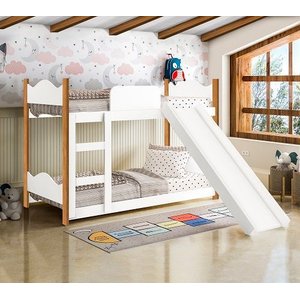 Beliche Infantil Encanto com Escorregador Branco/nature - Gabrielli Móveis