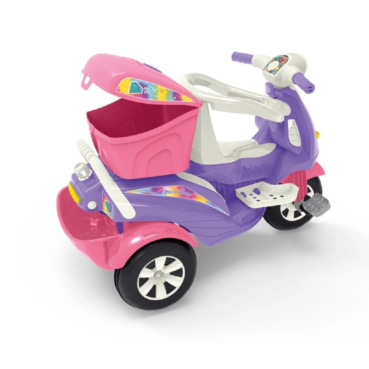 Triciclo de Passeio e Pedal para Bebe Calesita Moto Uno Rosa - Maçã Verde  Baby