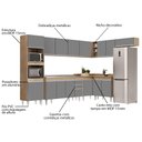 Ver imagem 3 de Armário de Cozinha Modulada de Canto 8 Peças CP09 Balcão com Pia Inox Castanho/Cinza - Lumil Lumil M