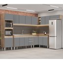 Ver imagem 2 de Armário de Cozinha Modulada de Canto 8 Peças CP09 Balcão com Pia Inox Castanho/Cinza - Lumil Lumil M