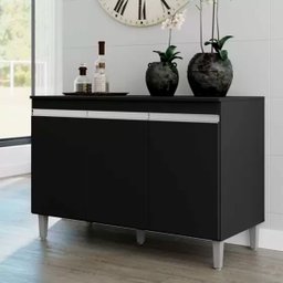 Balcão de Pia Cozinha Manu 120cm Preto sem Tampo Ajl Móveis - 3