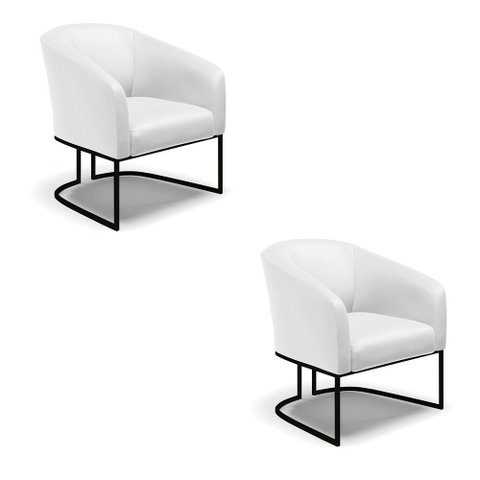 Kit 2 Poltronas Stella Corino Branco Base Industrial Preto - D’Rossi