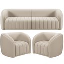 Ver imagem 1 de Kit Sofá 4 Lugares para Sala 252cm com 02 Poltronas Lazio M03 Veludo Bege - Lyam Decor