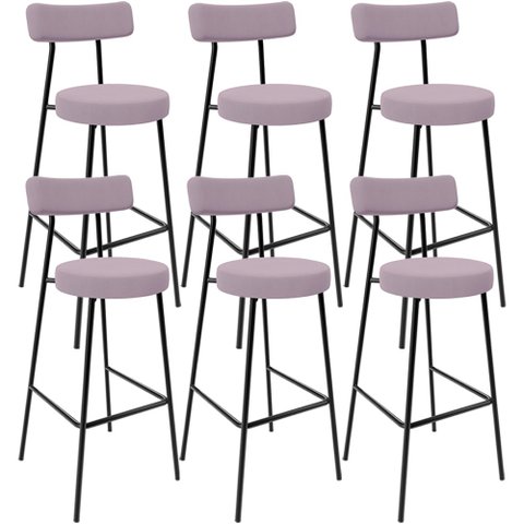 Kit 06 Banquetas Baixa Bar Cozinha Sala de Jantar Estrutura em Aço Milão L02 Suede Rosê - Lyam Decor