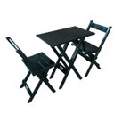 Ver imagem 1 de Jogo Mesa Aparador Bar Dobrável com 2 Cadeiras em Madeira Maciça - Preto