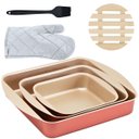 Ver imagem 1 de Jogo de Assadeira Quadrada 03 Peças Antiaderentes + Luva Térmica + Pincel Preto + Descanso de Panela