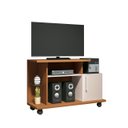 Ver imagem 1 de Rack Bancada Pequena Sala Estar Tv até 32 Polegadas 1 Porta 2 Prateleiras 1 de Vidro e Rodízios Smar