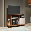 Ver imagem 2 de Rack Bancada Pequena Sala Estar Tv até 32 Polegadas 1 Porta 2 Prateleiras 1 de Vidro e Rodízios Smar