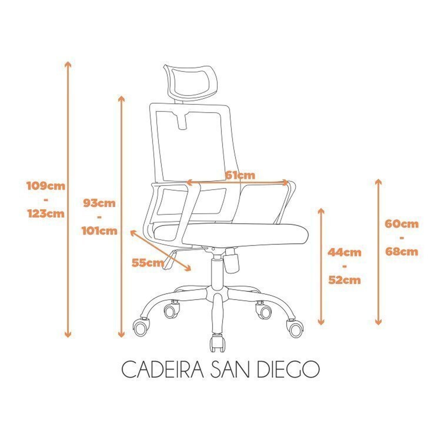 Kit 10 Cadeiras para Escritório Presidente Giratória Regulável com Apoia Cabeça San Diego - 8