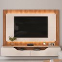 Ver imagem 1 de Estante e Home Theater Ripado para TV até 70 Polegadas com 100% MDF 210cmx180cm Led Treviso Marrom Off White/Freijó